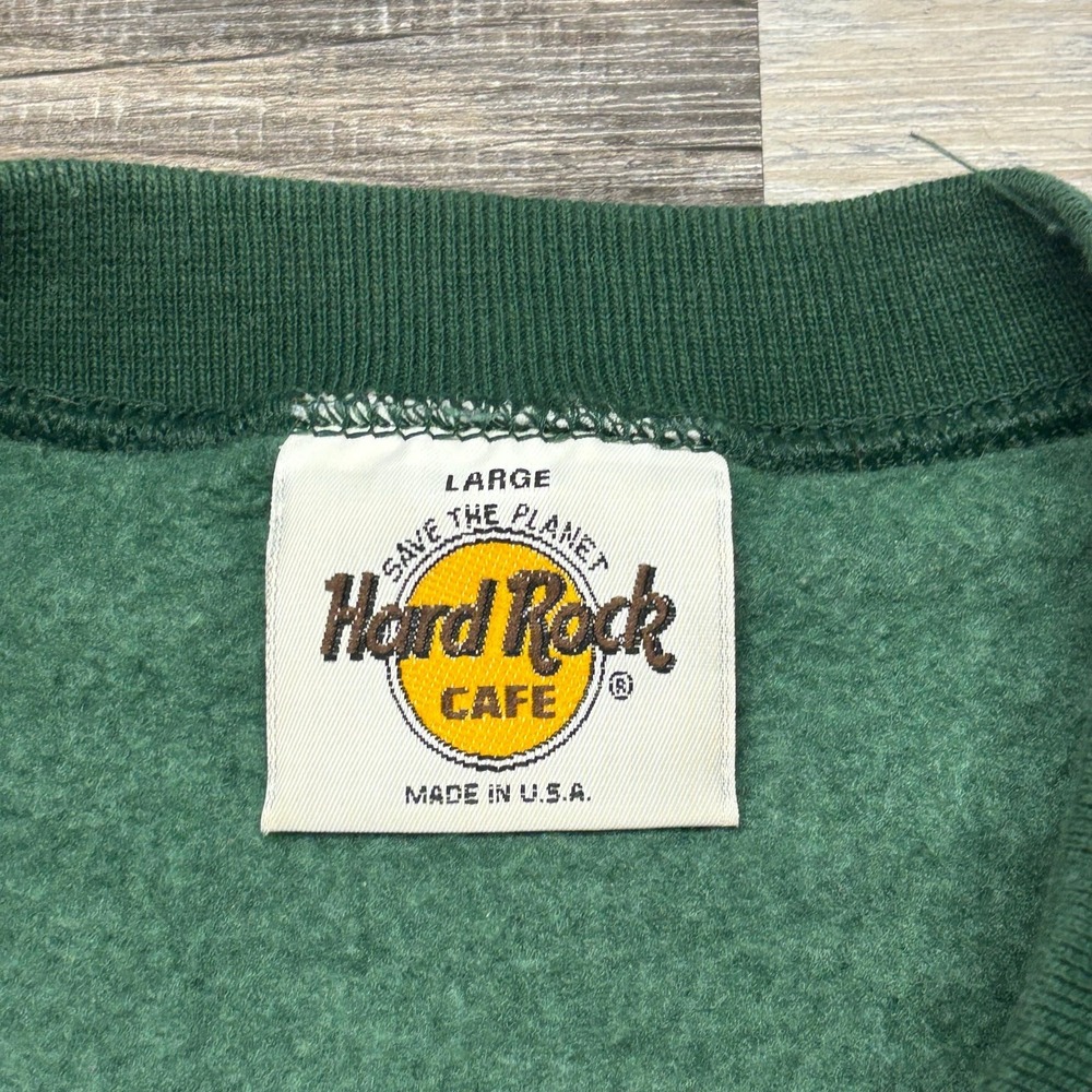 Vintage 90s Hard Rock Cafe Las Vegas Mens Large Green Embroidered Sweatshirt USA - Picture 4 of 8